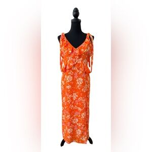Sage The Label Orange Floral Maxi Dress with Adjustable Shoulder Ties
